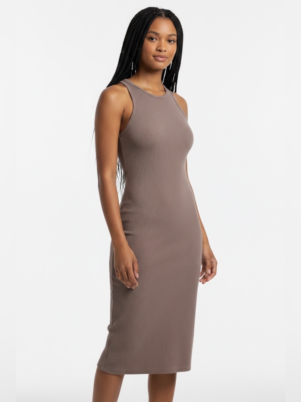 Old Navy Ribbed Tank Midi Dress in Taupe